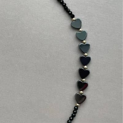 Vintage Minimalist Black Gallstone Heart-Shaped Shell Necklace detail 6