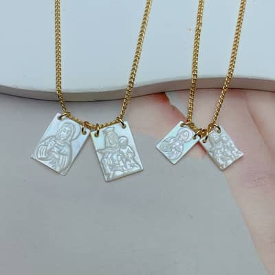Stainless Steel Jesus Virgin Mary Butterfly Pendant Necklace With Mother Of Pearl Shell detail 1