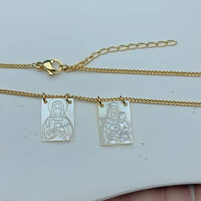 Stainless Steel Jesus Virgin Mary Butterfly Pendant Necklace With Mother Of Pearl Shell detail 6