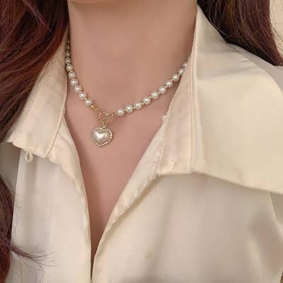 Elegant Luxury Imitation Pearl Necklace Heart Pendant Korean Jewelry Gift detail 2