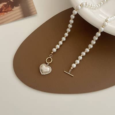Elegant Luxury Imitation Pearl Necklace Heart Pendant Korean Jewelry Gift detail 4