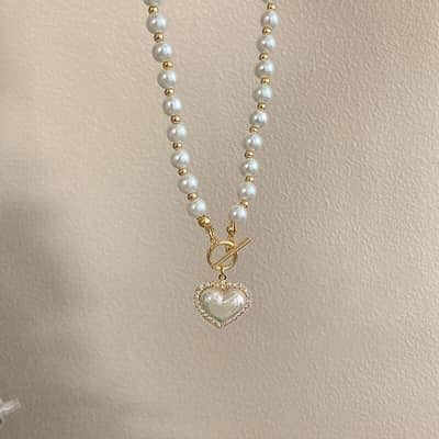 Elegant Luxury Imitation Pearl Necklace Heart Pendant Korean Jewelry Gift detail 6