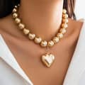 Trendy Gold Color Beaded Chain Necklace Heart Shape Pendant Clavicle Choker Anniversary Jewelry 1