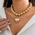 Trendy Gold Color Beaded Chain Necklace Heart Shape Pendant Clavicle Choker Anniversary Jewelry 3