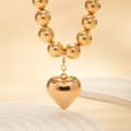 Trendy Gold Color Beaded Chain Necklace Heart Shape Pendant Clavicle Choker Anniversary Jewelry 4