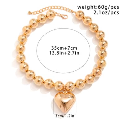 Trendy Gold Color Beaded Chain Necklace Heart Shape Pendant Clavicle Choker Anniversary Jewelry detail 5