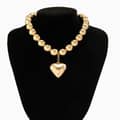 Trendy Gold Color Beaded Chain Necklace Heart Shape Pendant Clavicle Choker Anniversary Jewelry 6