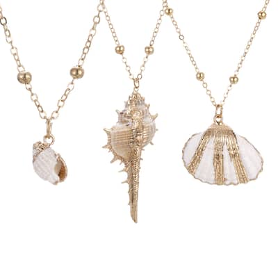 Natural Shell Pendant Necklace Long Gold Link Chain Seashell Cowrie Choker Ocean Beach Jewelry detail 1