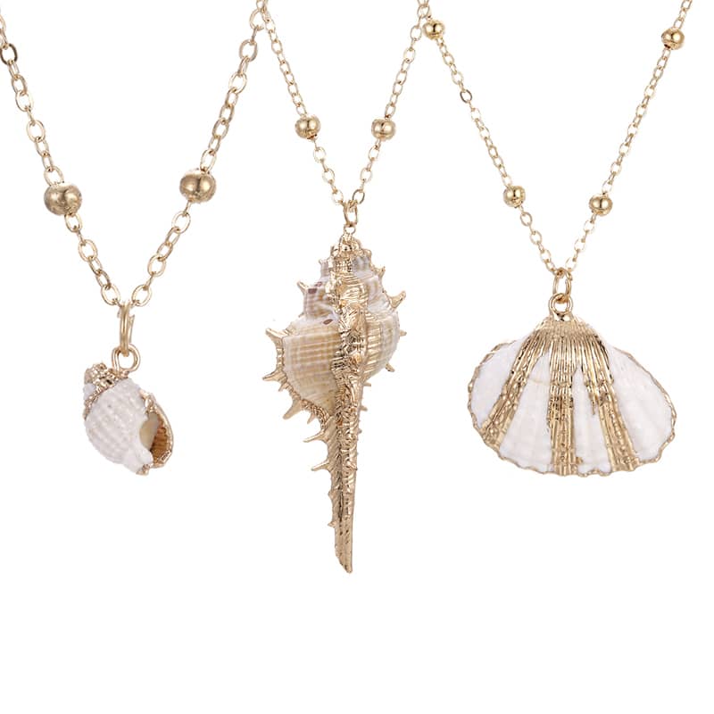 Natural Shell Pendant Necklace Long Gold Link Chain Seashell Cowrie Choker Ocean Beach Jewelry - main