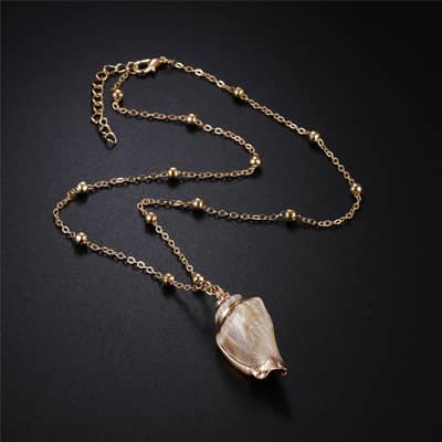 Natural Shell Pendant Necklace Long Gold Link Chain Seashell Cowrie Choker Ocean Beach Jewelry detail 3