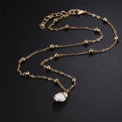 Natural Shell Pendant Necklace Long Gold Link Chain Seashell Cowrie Choker Ocean Beach Jewelry detail 5