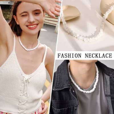Bohemian Ethnic Natural Square Shell Beaded Chain Necklace Summer Holiday Choker Pearl Irregular Design detail 4
