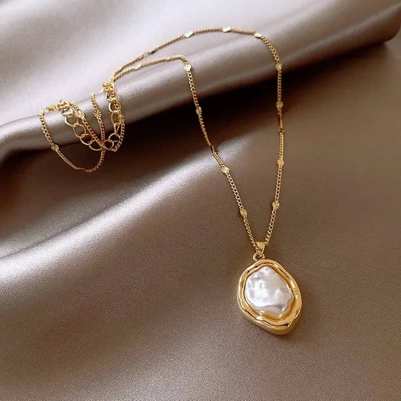 Gold Plated Baroque Imitation Pearl Necklace Light Luxury Clavicle Chain Link Chain Jewelry - main