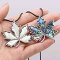 Vintage Natural Abalone Shell Maple Leaf Pendant Leather Rope Necklace 2