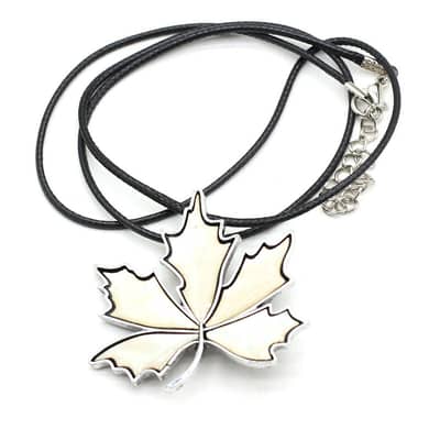 Vintage Natural Abalone Shell Maple Leaf Pendant Leather Rope Necklace detail 4