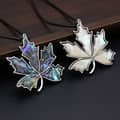 Vintage Natural Abalone Shell Maple Leaf Pendant Leather Rope Necklace 5