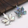 Vintage Natural Abalone Shell Maple Leaf Pendant Leather Rope Necklace 6