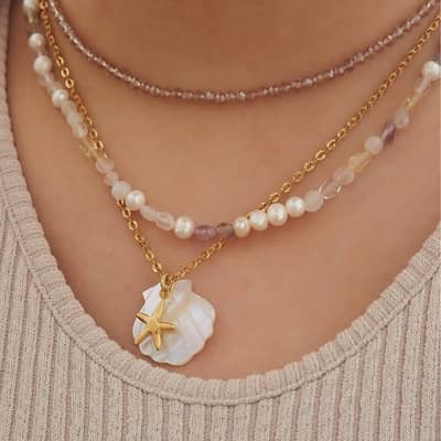 Cute Stainless Steel Dolphin Sea Turtle Starfish Seashell Necklace Waterproof Silver Jewelry detail 2