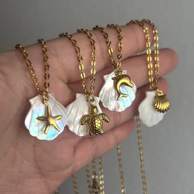 Cute Stainless Steel Dolphin Sea Turtle Starfish Seashell Necklace Waterproof Silver Jewelry detail 4