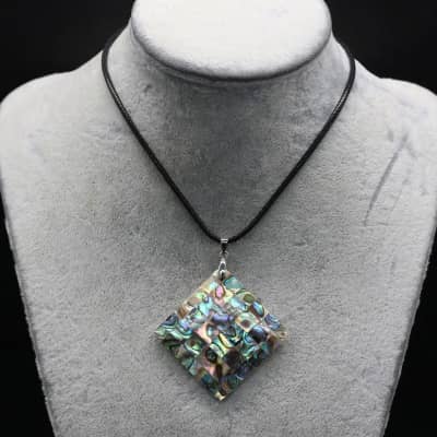 Natural Abalone Shell Quadrilateral Pendant Leather Rope Necklace With Chain detail 2