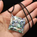 Natural Abalone Shell Quadrilateral Pendant Leather Rope Necklace With Chain 3
