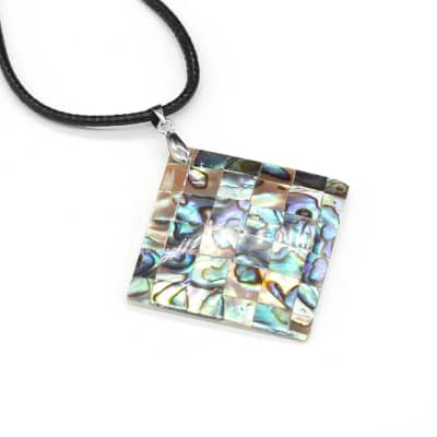 Natural Abalone Shell Quadrilateral Pendant Leather Rope Necklace With Chain detail 4