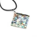 Natural Abalone Shell Quadrilateral Pendant Leather Rope Necklace With Chain 4