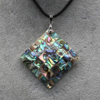 Natural Abalone Shell Quadrilateral Pendant Leather Rope Necklace With Chain detail 5