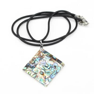 Natural Abalone Shell Quadrilateral Pendant Leather Rope Necklace With Chain detail 6