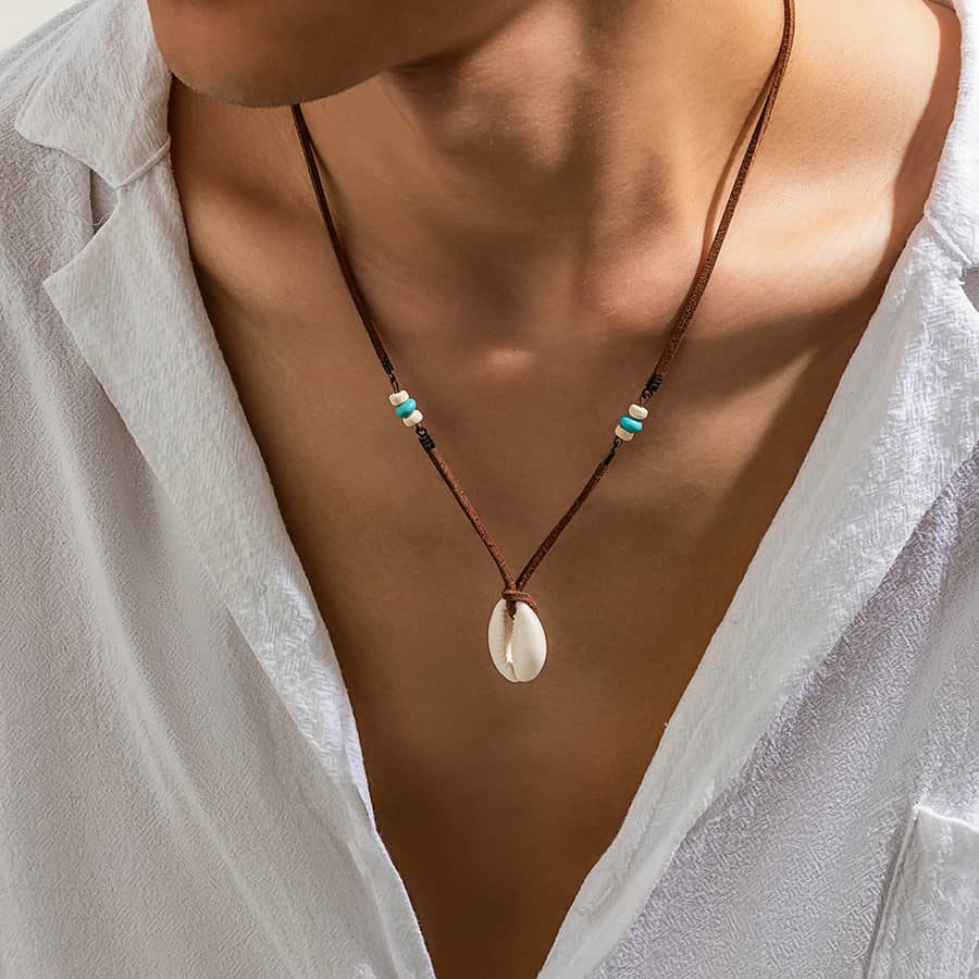 Bohemian Velvet Clavicle Necklace Brown Simulation Shell Pendant Choker Trendy Casual Party Jewelry - main