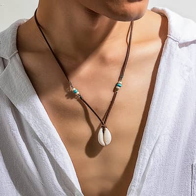 Bohemian Velvet Clavicle Necklace Brown Simulation Shell Pendant Choker Trendy Casual Party Jewelry detail 2