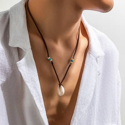 Bohemian Velvet Clavicle Necklace Brown Simulation Shell Pendant Choker Trendy Casual Party Jewelry detail 3