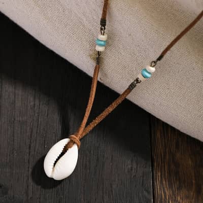 Bohemian Velvet Clavicle Necklace Brown Simulation Shell Pendant Choker Trendy Casual Party Jewelry detail 4