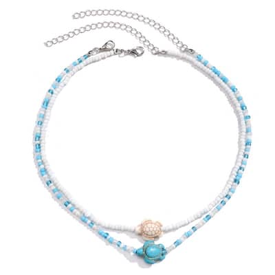 Tidepool Starfish Surf Beach Boho Adjustable Shell Beaded Choker With Turtle Charm detail 3