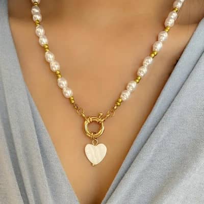 Bohemian Link Chain Necklace White Heart Pendant Colorful Beads Valentine's Anniversary Jewelry detail 1