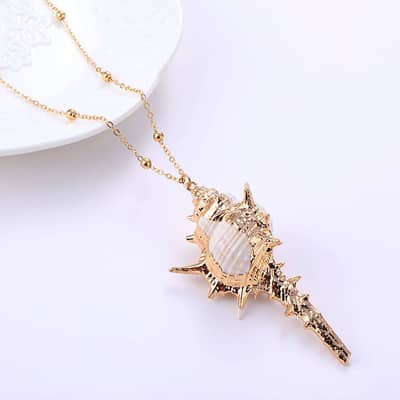 Bohemian Conch Shell Cowrie Pendant Necklace Gold Plated Trendy Summer Party Gift detail 2
