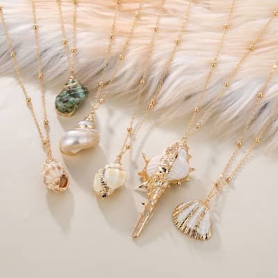 Bohemian Conch Shell Cowrie Pendant Necklace Gold Plated Trendy Summer Party Gift detail 3
