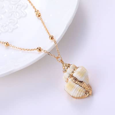 Bohemian Conch Shell Cowrie Pendant Necklace Gold Plated Trendy Summer Party Gift detail 5