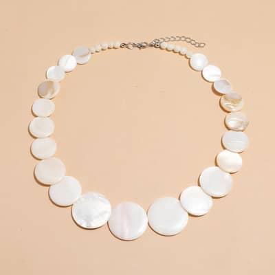 Natural White Mother of Pearl Beads Choker Classic Beach Jewelry Bamboo Chain Buddhist Theme detail 1