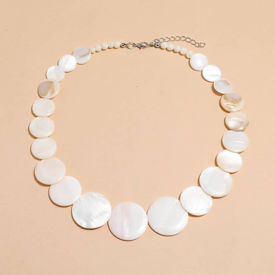 Natural White Mother of Pearl Beads Choker Classic Beach Jewelry Bamboo Chain Buddhist Theme - main