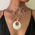 Boho Geometric Round White Shell Pendant Necklace Trendy Beach Jewelry Adjustable Wax Rope Chain 2