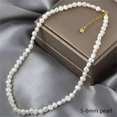 Natural Baroque Freshwater Pearl Choker Necklace Gold Plated 5-6mm 8-9mm Link Jade Jewelry detail 2