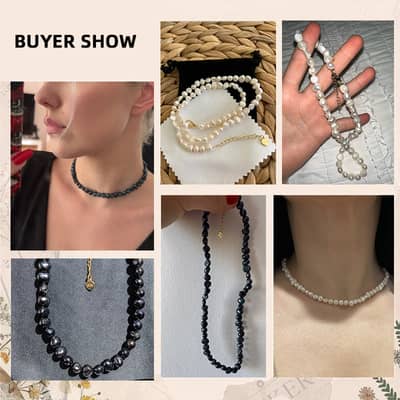 Natural Baroque Freshwater Pearl Choker Necklace Gold Plated 5-6mm 8-9mm Link Jade Jewelry detail 5