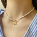 Stainless Steel Initial Pendant Necklace With Simulated Pearls And Name Bead Choker 2