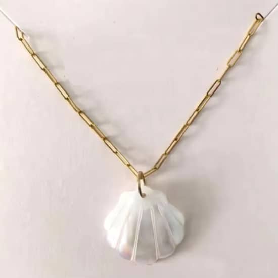 Gold Color Stainless Steel Natural Shell Scallop Pendant Necklace Mother of Pearl - main
