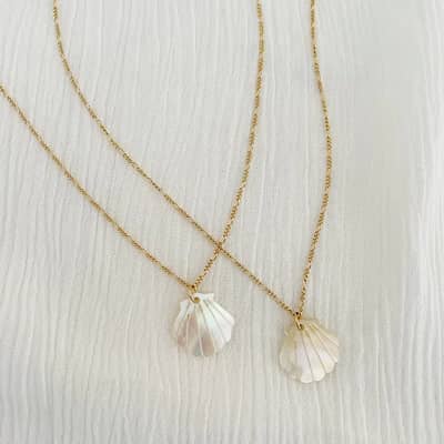 Gold Color Stainless Steel Natural Shell Scallop Pendant Necklace Mother of Pearl detail 3