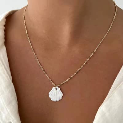 Gold Color Stainless Steel Natural Shell Scallop Pendant Necklace Mother of Pearl detail 5