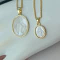 White Virgin Mary Pendant Necklace Natural Mother Pearl Shell Charm Gold Plating Religious Jewelry Brass 6