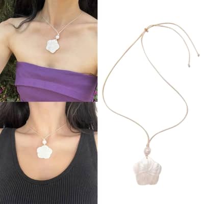 Natural Shell Choker Necklace With Stainless Steel Plum Blossom Pendant detail 6