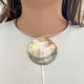 Natural Big Round Mother of Pearl Pendant Choker Stainless Steel Necklace Silver Gold Bohemian Accessories 4